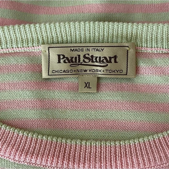 Paul Stuart Cotton Striped Crewneck Sweater luxury preppy layers ultra soft - Picture 7 of 9
